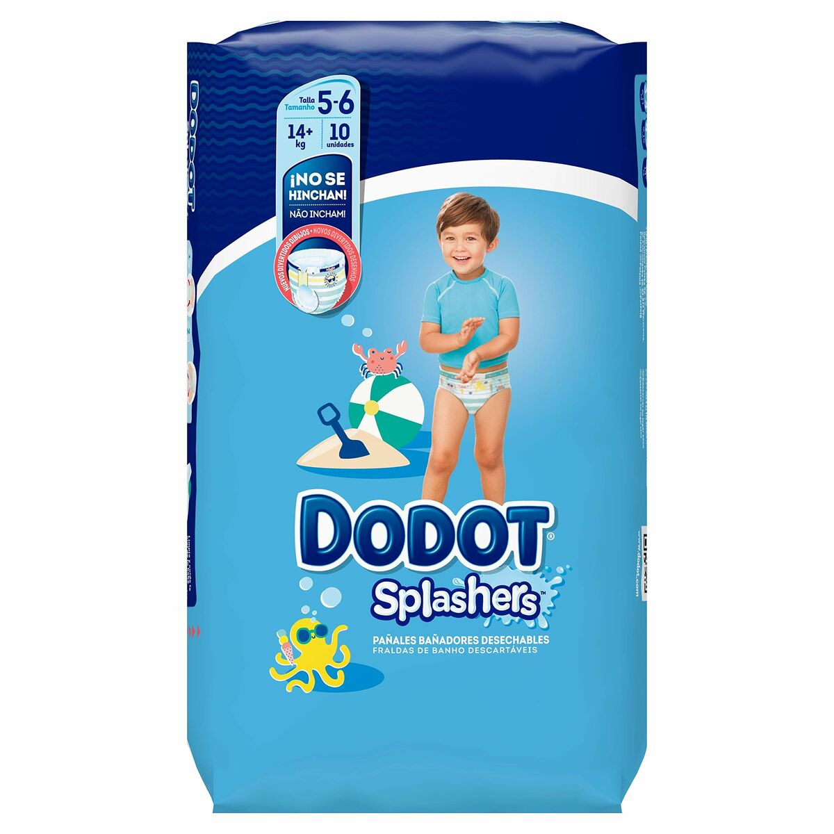 Disposable nappies Dodot Splashers 5-6 14 Kg (10 Units) - Image 2
